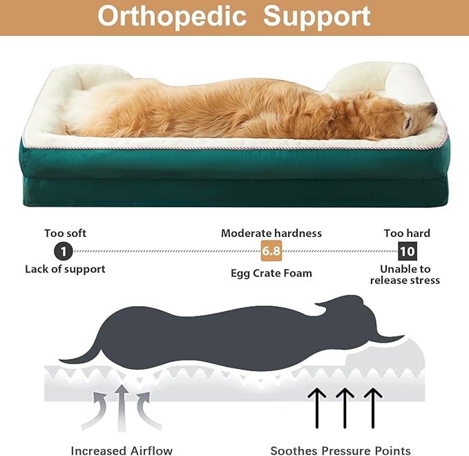 WNPETHOME Orthopedic Dog Beds for Large Size Dogs, Big Waterproof Dog Couch Bed with Washable Removable Cover, Medium Pet Bed Sofa with Sides