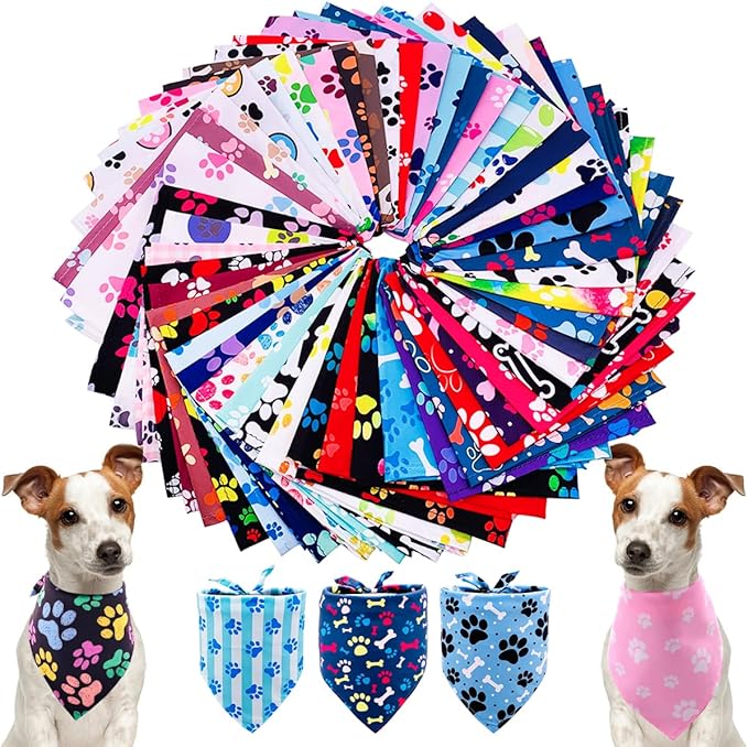 PET SHOW 50Pcs Paw Pattern Dog Bandanas Bulk