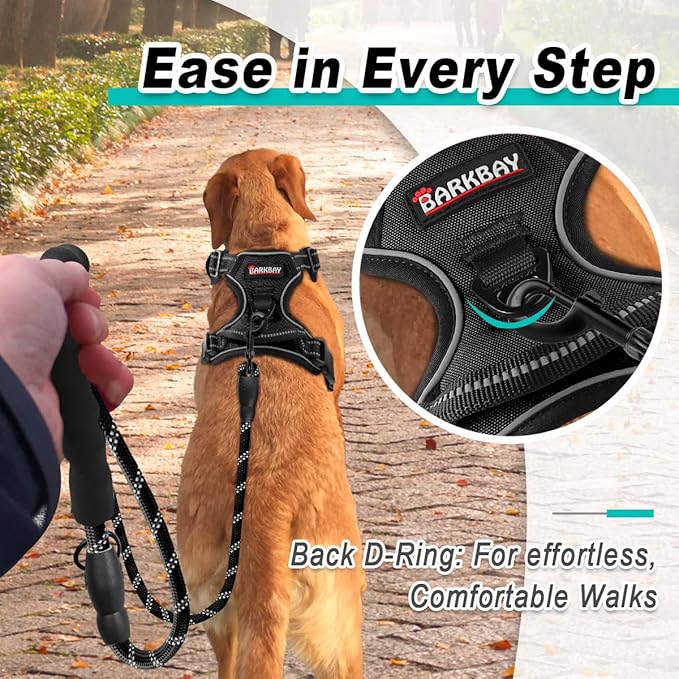 BARKBAY Dog Harness No Pull for Large Dogs - Adjustable, Reflective, Comfortable, No Choke, Heavy-Duty - Perfect for Outdoor Training, Walking, and Hiking - Strong & Durable - L & Black