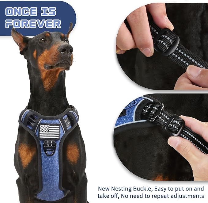 BUMBIN Tactical Dog Harness for Small Dogs No Pull, Famous TIK Tok No Pull Puppy Harness, Fit Smart Reflective Pet Walking Harness for Training, Adjustable Dog Vest Harness with Handle Denim Blue S