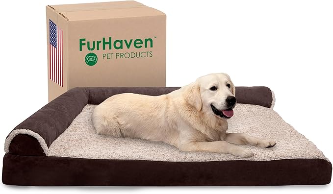 Furhaven Memory Foam Dog Bed for Large Dogs w/ Removable Bolsters & Washable Cover 125 lbs