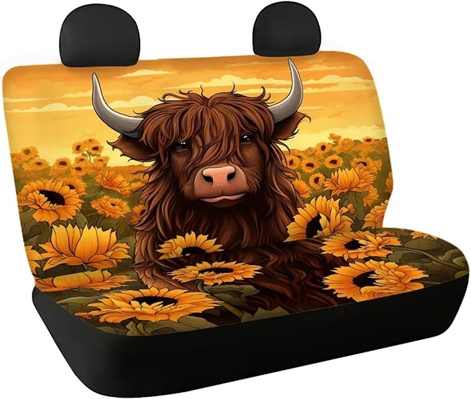 WELLFLYHOM Highland Cow Car Seat Cover for Cars 2 Pack