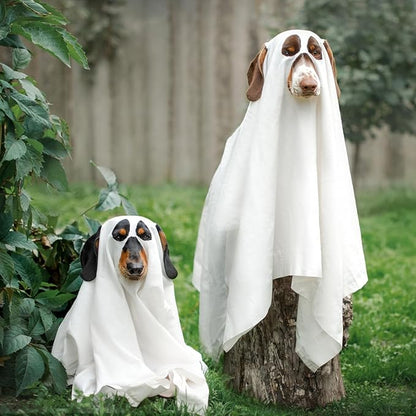 Halloween Ghost Dog Costume Dog White Costumes Ghost Costumes for Dogs Cats with Ear Opened Halloween Dog Cosplay Costume Halloween Trick or Treat Party Cosplay for Dog