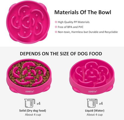 4 Cups Slow Feeder Dog Bowls Large Breed 1Pcs(Rosered)