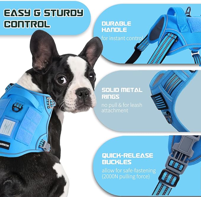 BUMBIN Tactical Dog Harness for Medium Dogs No Pull, Famous TIK Tok No Pull Puppy Harness, Fit Smart Reflective Pet Walking Harness for Training, Adjustable Dog Vest Harness with Handle Blue M