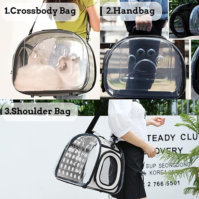 BNOSDM Transparent Cat Carrier Portable Small Cat Carried Bag Collapsible Soft-Sided Pet Carriers for Kitten Puppy Rabbit Travel Hiking Walking & Outdoor Use(Black)