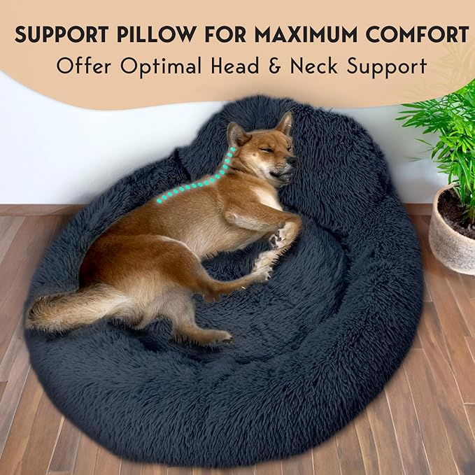 PetJett Calming Dog Bed for Medium Dogs 30'' Donut 45 lbs,