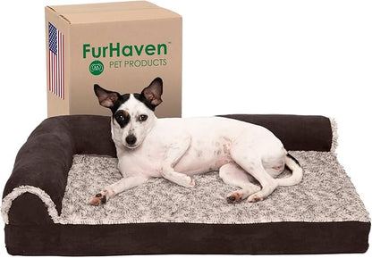 Furhaven Memory Foam Dog Bed for Medium/Small Dogs w/ Removable Bolsters & Washable Cover 35 lbs