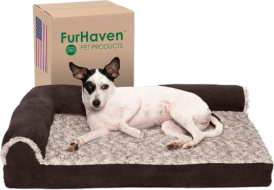 Furhaven Memory Foam Dog Bed for Medium/Small Dogs w/ Removable Bolsters & Washable Cover 35 lbs