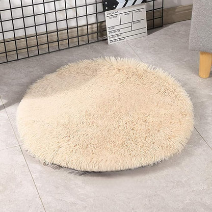 39 Inch Plush Dog Bed Mat Warm Fluffy Round Puppy Crate Pad with Anti-Slip Waterproof Bottom Soft Comfy Pet Kennel Mat for Small and Medium Dogs Sleeping(Khaki)