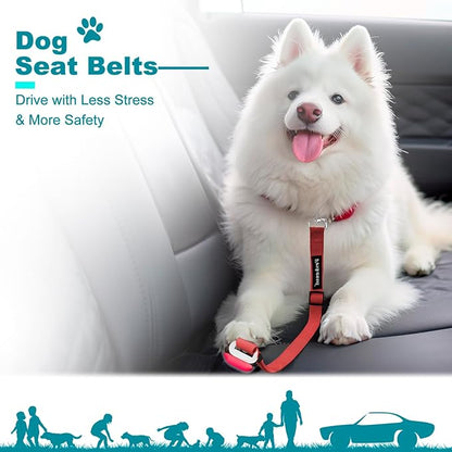 2 PCS Dog Seat Belt for Car Frskcssd Adjustable Dog Car Harness Heavy Duty Nylon Dog Safety Seat Belt Durable Pet Seat Belts for Small & Large Dogs Supports All Cars Quick & Easy Installation (Red)