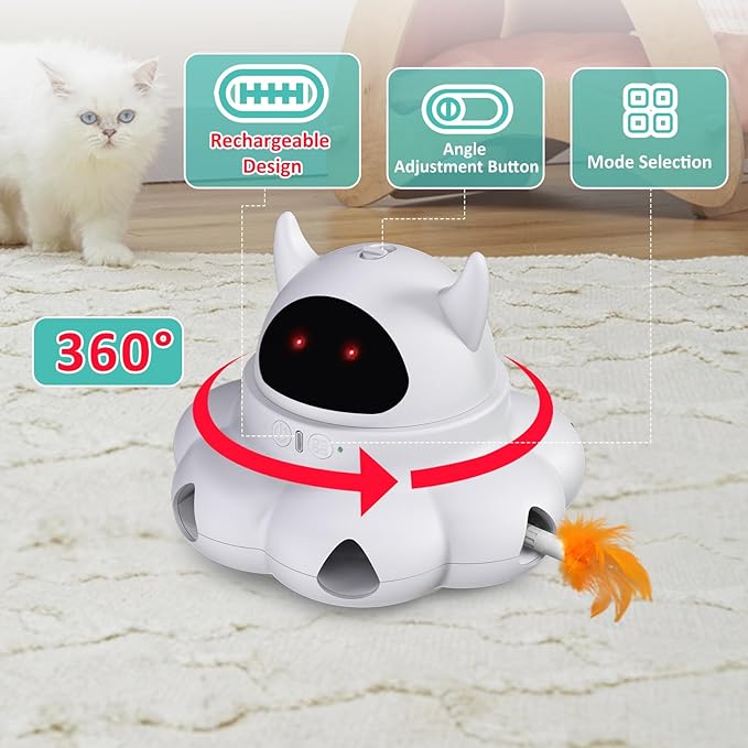 Cat Toys Interactive Feather Automatic Laser Puzzle Kitten Toy for Indoor,Rechargeable,White