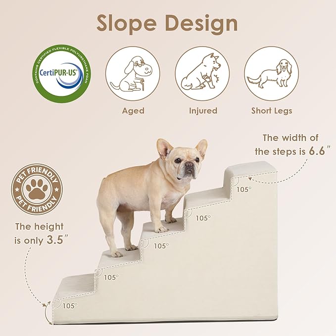 EHEYCIGA Dog Stairs for Small Dog 22.5”H 5-Step Slope