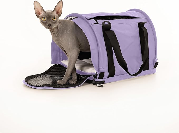 SturdiBag Pro 2.0 Pet Travel Carrier with Flexible Height for Cats and Dogs | Soft Sided Pet Carrier Bag with Safety Clips and Seatbelt Straps for Airplane or Car Travel | Medium, Lavender