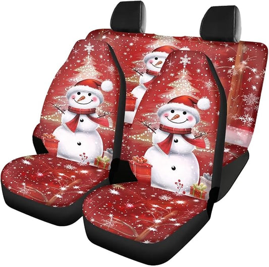 Christmas Tree Snowman Seat Covers for Cars Front 4 Pieces