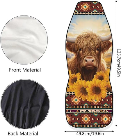 Highland Cow Sunflower Car Seat Covers for Front Seats SUV Truck Van Sedans Aztec Bucket Seat Covers for Women Men