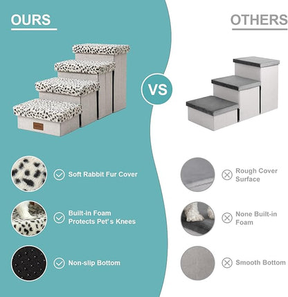 C0ZY KISS Dog Storage Stairs for Bed 18" H 33x13x17.71in, Leopard, 4 Tiers