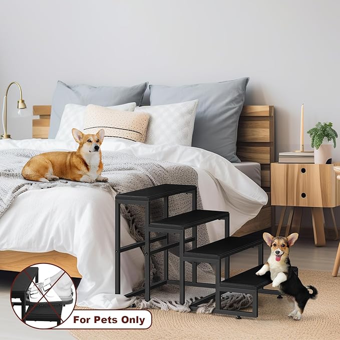 Dog Stairs for Couch Black Dog Steps Ramp for Small Medium Large Dogs 4 Tier Pet Stairs Steps with for Puppy