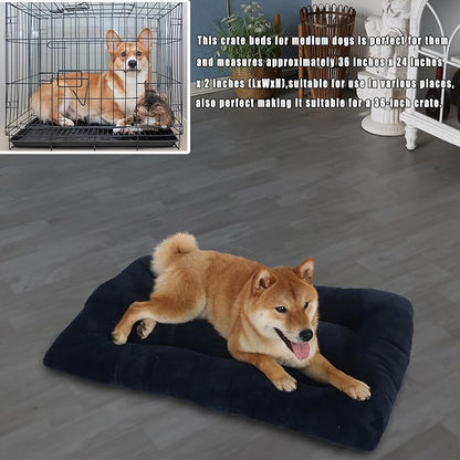 36 Inch Dog Crate Bed Machine Washable,24x36 Dog Bed for Crate Pet Bed for 55lb Dog Medium Large Breed Dogs,Dog Crate Mat 36 Inch Soft Fulffy Plush Cozy Sleeping with Anti-Slip Bottom(Navy Blue)