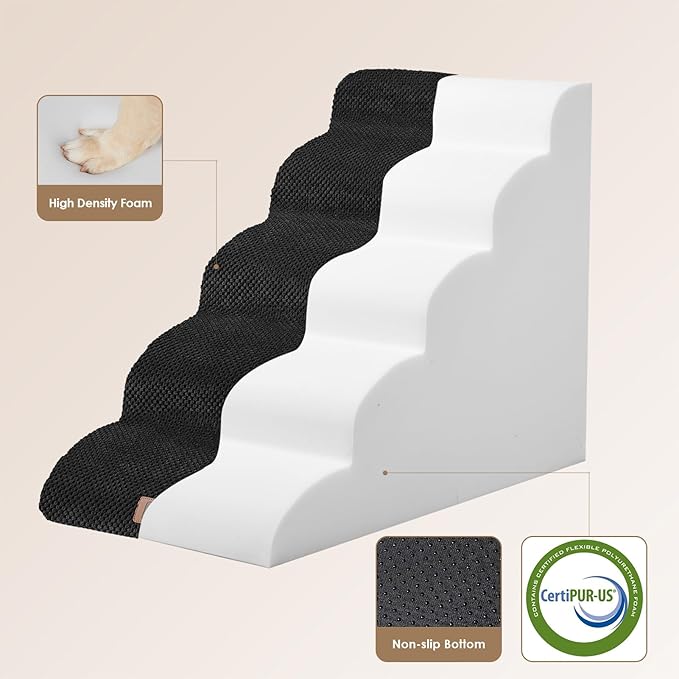 EHEYCIGA Curved Dog Stairs for High Beds 22.6" H 5-Step Dog
