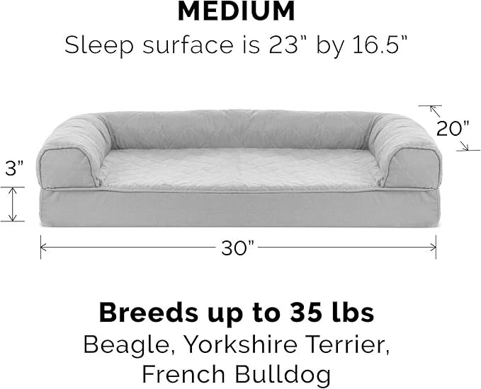 Furhaven Memory Foam Dog Bed for Medium/Small Dogs w/ Removable Bolsters & Washable Cover 35 lbs