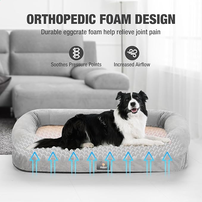 Veehoo Orthopedic Dog Bed for Large Dogs 4-Sides Bolster