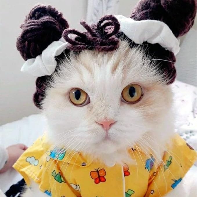 Cat Wig Funny Cute Cat Costume Hat Hair Roller Accessories Dress Up Clothing Festival Party (Bun)