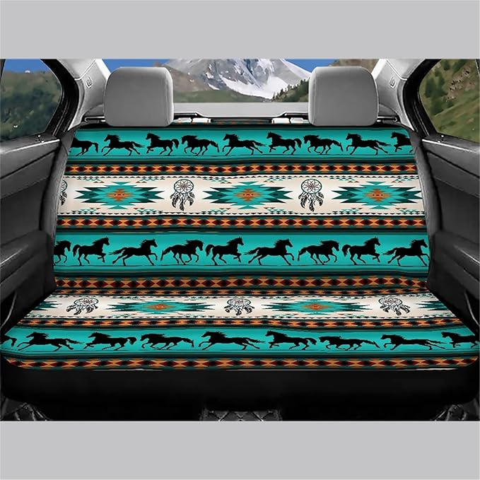 CLOHOMIN Southwest Native American Print Back Seat Cover Set of 2 Indian Tribal Aztec Geometry Dreamcatcher Horse Back Rear Car Seat Covers for Women