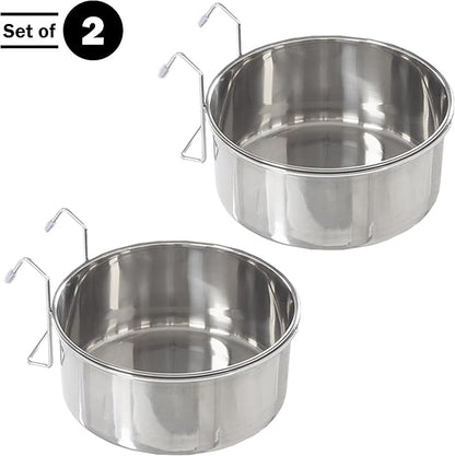 Set of 2 Stainless-Steel Dog Bowls - Cage, Kennel, and Crate Hanging Pet Bowls for Food and Water - 50.4oz Each and Dishwasher Safe by PETMAKER