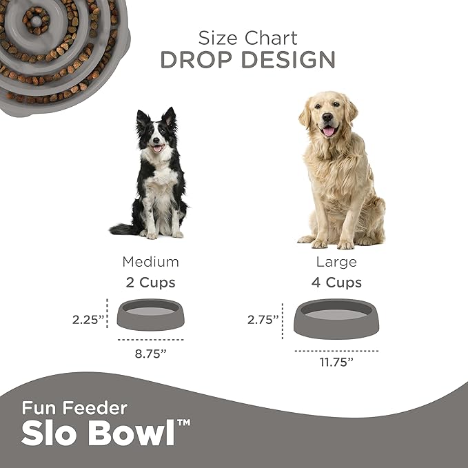 Outward Hound Fun Feeder Slo Bowl, Slow Feeder Dog Bowl, Medium, Grey