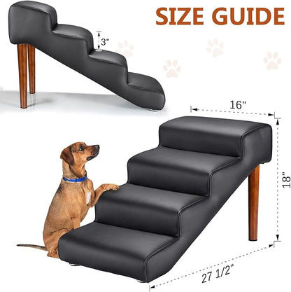 Senneny Black Faux Leather Dog Stairs 150 lbs, 4 Step