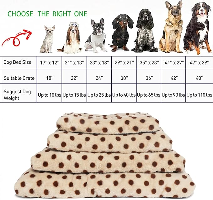 36 Inch Dog Crate Bed Washable Anti-Slip Short Plush Fits Dog Bed 36x23 Crate Beds for Medium Dogs Beige with Brown Dots