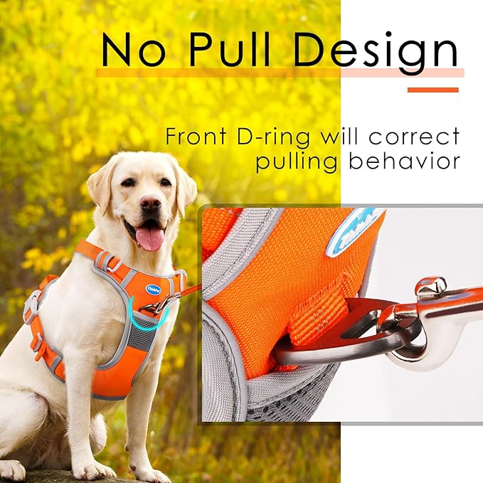 ThinkPet No Pull Harness Breathable Sport Harness with Handle-Dog Harnesses Reflective Adjustable for Medium Large Dogs,Back/Front Clip for Easy Control S Neon Orange