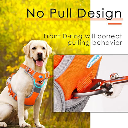 ThinkPet No Pull Harness Breathable Sport Harness with Handle-Dog Harnesses Reflective Adjustable for Medium Large Dogs,Back/Front Clip for Easy Control S Neon Orange