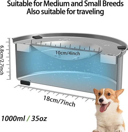 1L/0.26 Gallon Dog Water Bowl No Spill, Stainless Steel No Spill Water Bowl for Dogs, Slow Water Dog Bowl, No Splash Dog Water Bowls