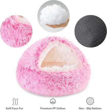 NOYAL Dog Bed Round Hooded Plush Cat Cave