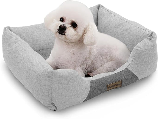 MoNiBloom 20"x17"x6.5" Dog Beds for Small Size Dogs Machine-Washable Linen-Like Fabric Pet Beds Warming Cozy Soft Bed for Dogs and Cat