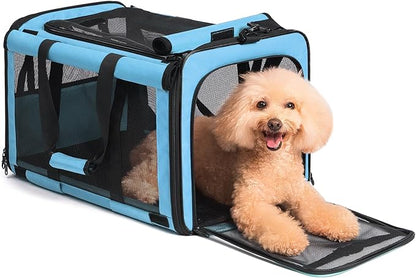 Pet Carrier, Collapsible Large Cat Carrier for 2 Cats, Soft Top Load Cat Carrier Bag for Small Medium Large Cat & Dog Under 30 lbs, Cat Travel Carrier Bag with Safety Lock Zipper, Blue