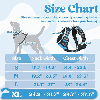 rabbitgoo Dog Harness for Large, No Pull Pet Harness with 3 Buckles, Adjustable Soft Padded Dog Vest with Instant Control Handle, Easy Walking Reflective Pet Vest for Extra Large Dogs, Sky Blue, XL