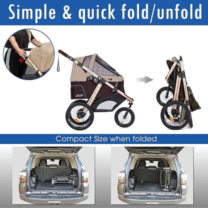 HPZ Pet Rover Run Performance Jogging Sports Stroller with Comfort Rubber Wheels/Zipper-Less Entry/1-Hand Quick Fold/Aluminum Frame for Small/Medium Dogs