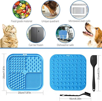 2 PCS Licking Mat for Dogs & Cats with Suction Cups, Dog Slow Feeder Lick Pat for Anxiety Relief, Dog Toys Feeding Mat for Butter Yogurt Peanut, Pets Bathing Grooming Training Mat (Blue&Green)