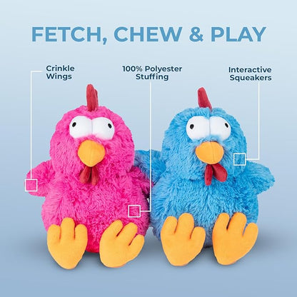 Best Pet Supplies Mrs. Cluck Interactive Squeaky Plush Toy for Small and Medium Breed Puppies or Dogs – Mrs. Cluck (Blue)