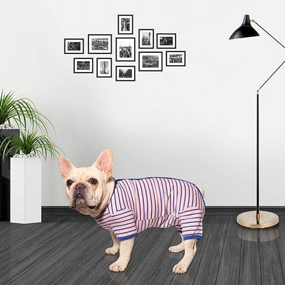 TONY HOBY Female Dog Pajamas, Dog Knited Thermal Pajamas with Stripe, Dog Jumpsuit Pet Clothes for Small Medium Dog (Dark Pink, Girl, XXL)