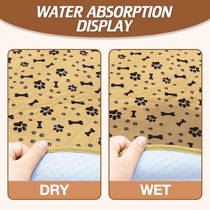 BINGPET Waterproof Dog Food Mat Non-Slip 2 Pcs,35.4" X 23.6" Anti-Slipextra Large Dog Food Mat for 2 Pack dog bowls,Absorbent Pet Feeding Mats Washable Pee Pads for Puppies Cats,Bone & Paw Pattern