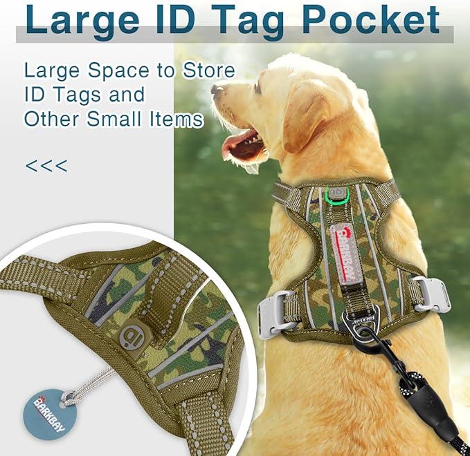 BARKBAY Dog Harness No Pull with ID Tag Pocket - Heavy Duty, Reflective, Easy Control for Large Dogs (Camo,L)