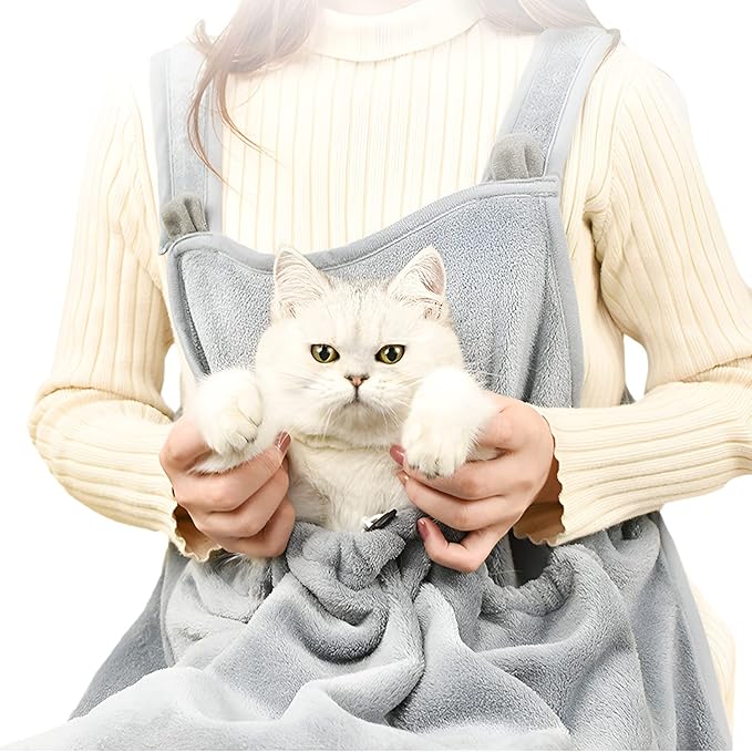 Pet Carrier Apron Cozy Cat Sling Dogs Front Shoulder Carry Kitten Sleeping Bag Hands-Free for Indoor Outdoor Travel Grey