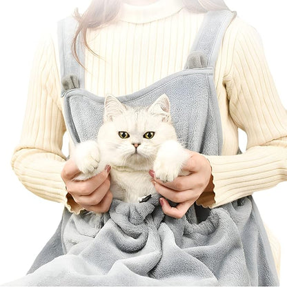 Pet Carrier Apron Cozy Cat Sling Dogs Front Shoulder Carry Kitten Sleeping Bag Hands-Free for Indoor Outdoor Travel Grey