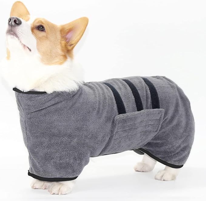 Microfibre Dog Bathrobe Dog Towel Wrap Super Absorbent Dog Drying Coat Bath Robe for Puppy, Medium & Large Dogs, Fast Drying, Adjustable, for Pet Dogs & Cats