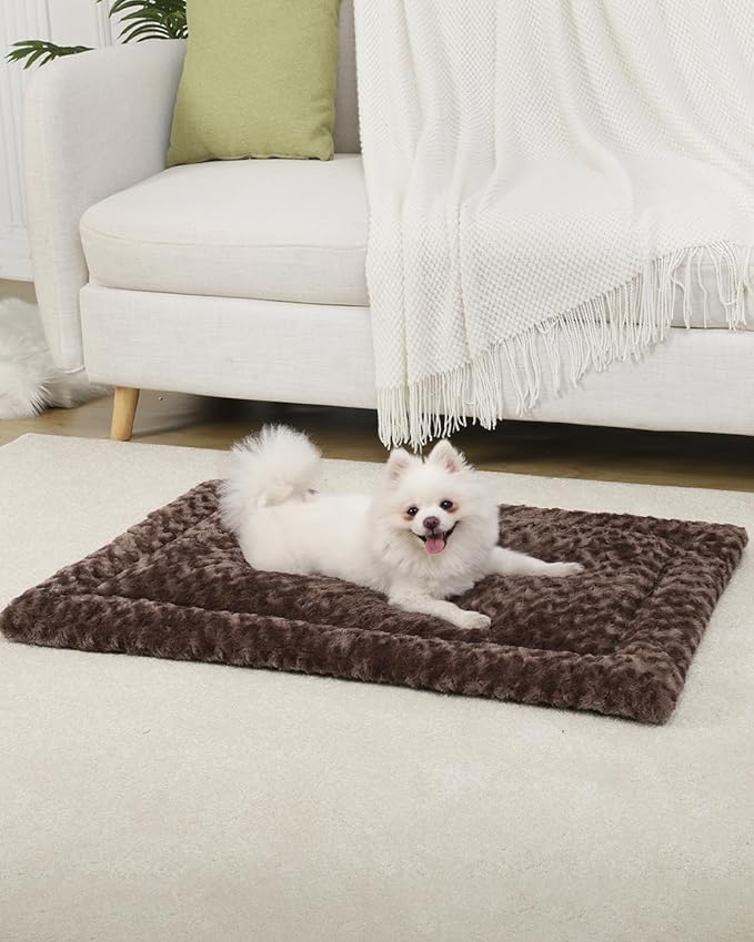 Washable Dog Bed Mat Reversible Dog Crate Pad Soft Fluffy Pet Kennel Beds Dog Sleeping Mattress for Large Jumbo Medium Small Dogs 29 x 18 Inch,