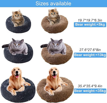 50cm Calming Dog Cat Bed, Plush Donut Pets Beds for Small Dogs Cats, Soft Puppy Kitten Cuddler Round Bed Cushion, Washable Warm Dog Beds for Improved Sleeping (Dark Grey)